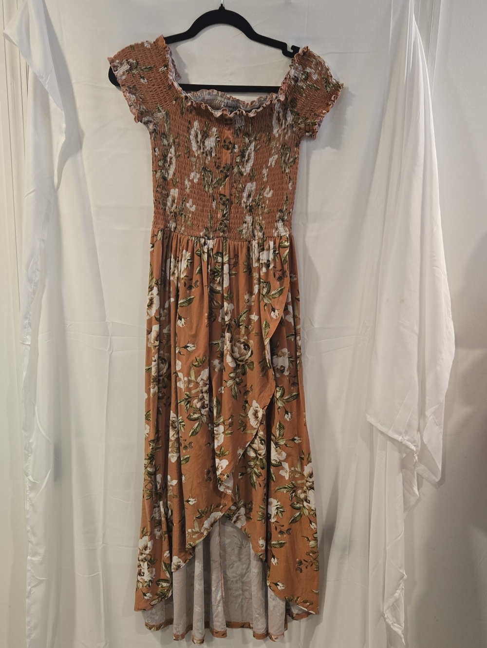 J for Justify Rust Floral Off-Shoulder High-Low Dress